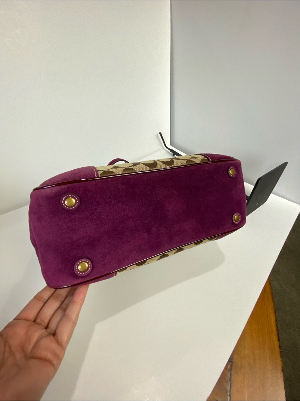 Coach Vintage Signature C Purple Suede Turnlock Tote - Picture 10 of 15